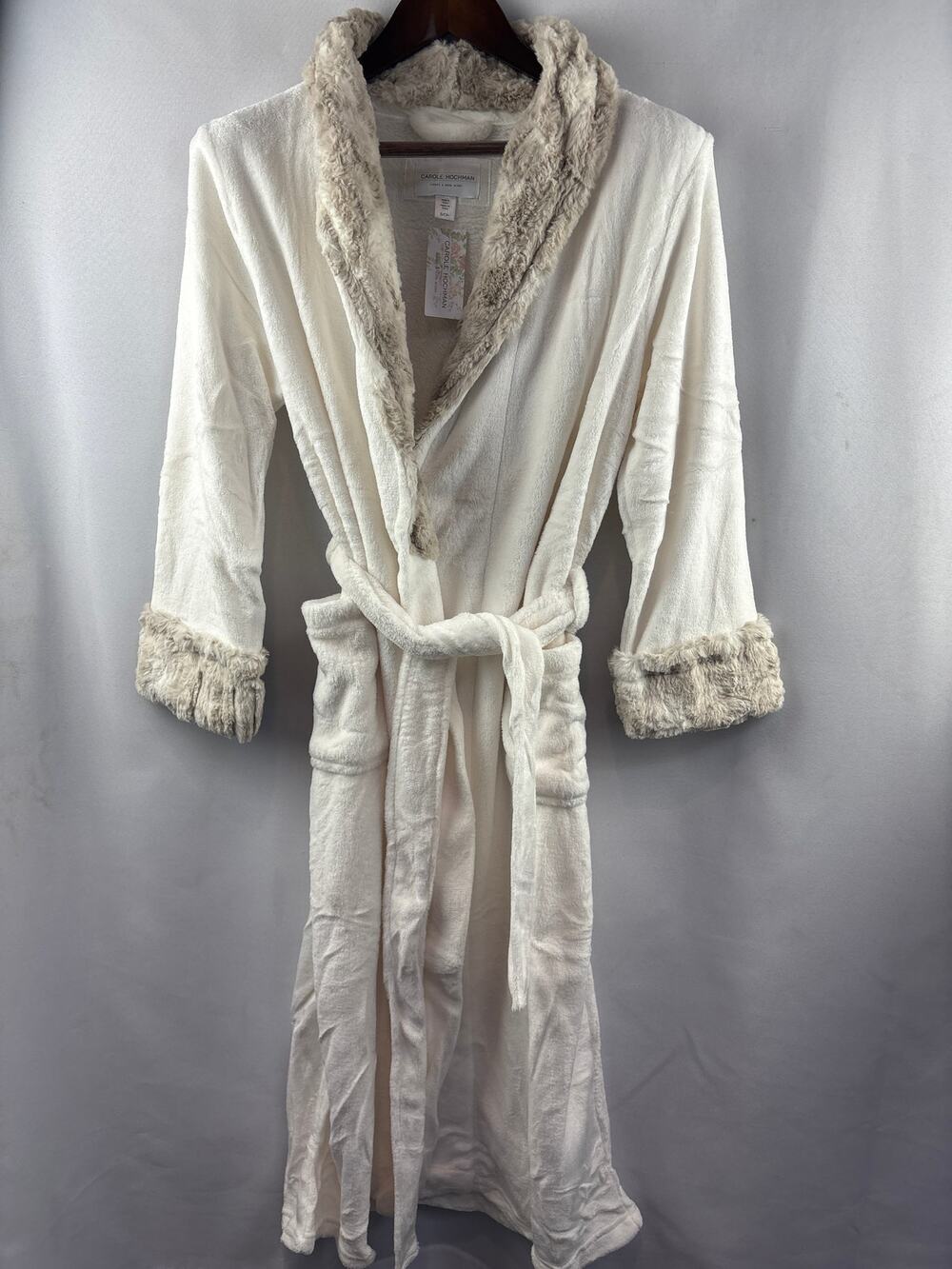 Women’s Carole Hochman Small Cream Faux Fur Robe